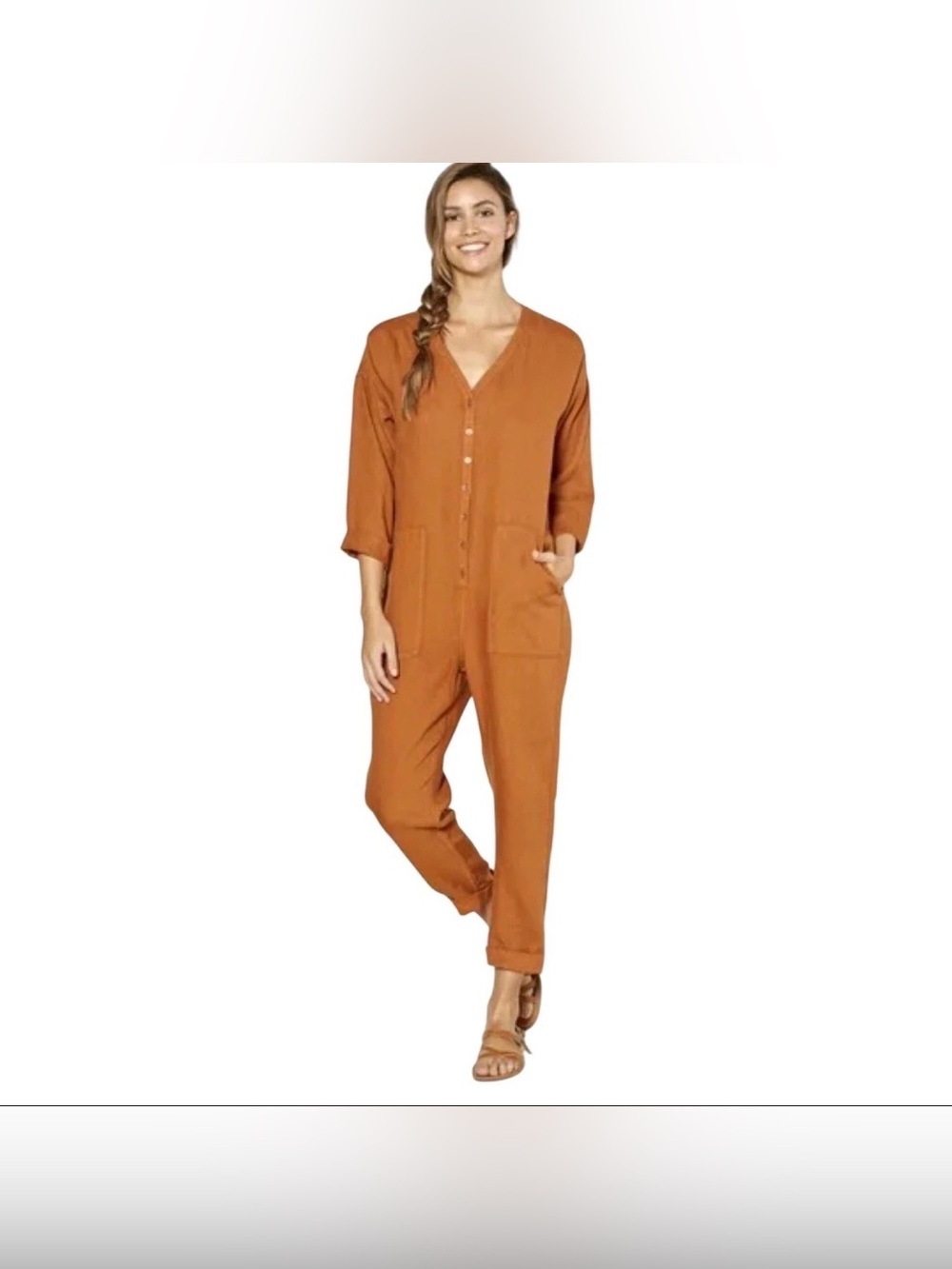 Outerknown Retrograde Linen Jumpsuit Rustic Orange Boho Utility Coveralls XS